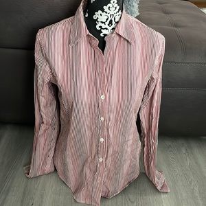 BANANA REPUBLIC Red & Pink Striped Button Down Shirt Size Medium